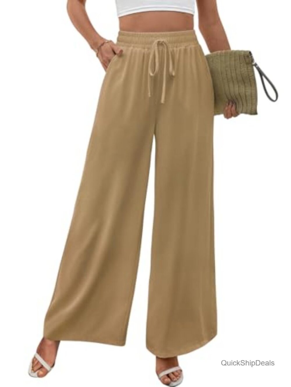 Wide Leg Palazzo Pants High Waist Drawstring Trousers with Pockets